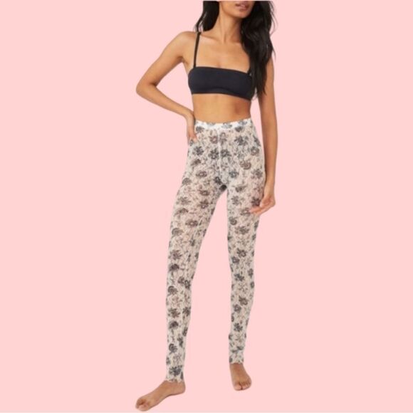 Free People Intimately Layered In Lace Sheer Leggings, Cream Floral. Medium. NWT - Picture 2 of 16